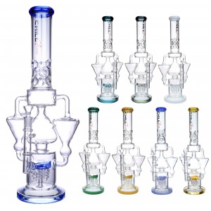 Chill Glass - 18" Triple Flask Chamber Multi Perc Recycler Water Pipe - [JLA-126]
